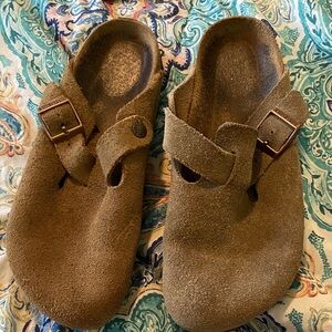 Birkenstock Brown Suede Boston Slide On Clogs